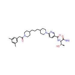Cc1cc(C)cc(CC(=O)N2CCC(CCCC3CCN(c4ccc(C(=O)N[C@H](C(N)=O)[C@@H](C)O)cn4)CC3)CC2)c1 ZINC000096283477