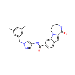 Cc1cc(C)cc(Cn2cc(NC(=O)c3ccc4cc5n(c4c3)CCCNC5=O)cn2)c1 ZINC000218304273