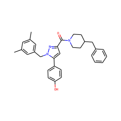 Cc1cc(C)cc(Cn2nc(C(=O)N3CCC(Cc4ccccc4)CC3)cc2-c2ccc(O)cc2)c1 ZINC001772604313