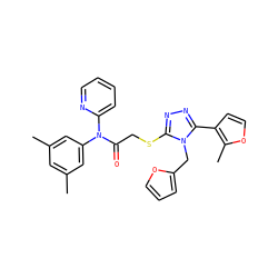 Cc1cc(C)cc(N(C(=O)CSc2nnc(-c3ccoc3C)n2Cc2ccco2)c2ccccn2)c1 ZINC000064526407