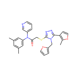 Cc1cc(C)cc(N(C(=O)CSc2nnc(-c3ccoc3C)n2Cc2ccco2)c2cccnc2)c1 ZINC000064526828