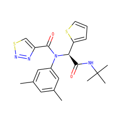 Cc1cc(C)cc(N(C(=O)c2csnn2)[C@H](C(=O)NC(C)(C)C)c2cccs2)c1 ZINC000008666828