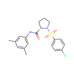 Cc1cc(C)cc(NC(=O)[C@@H]2CCCN2S(=O)(=O)c2ccc(Cl)cc2)c1 ZINC000000979264