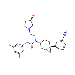 Cc1cc(C)cc(NC(=O)N(CCN2CC[C@@H](O)C2)[C@@H]2CC[C@]3(c4cccc(C#N)c4)C[C@@H]3C2)c1 ZINC000028649837