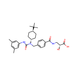 Cc1cc(C)cc(NC(=O)N(Cc2ccc(C(=O)NC[C@@H](O)C(=O)O)cc2)[C@H]2CC[C@H](C(C)(C)C)CC2)c1 ZINC000253916248