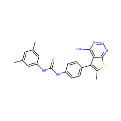 Cc1cc(C)cc(NC(=O)Nc2ccc(-c3c(C)sc4ncnc(N)c34)cc2)c1 ZINC000013673643