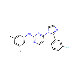 Cc1cc(C)cc(Nc2nccc(-n3ccnc3-c3cccc(F)c3)n2)c1 ZINC000013489756
