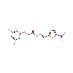 Cc1cc(C)cc(OCC(=O)N/N=C/c2ccc([N+](=O)[O-])o2)c1 ZINC000000345348