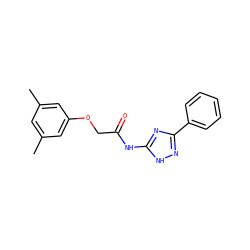 Cc1cc(C)cc(OCC(=O)Nc2nc(-c3ccccc3)n[nH]2)c1 ZINC000025157229