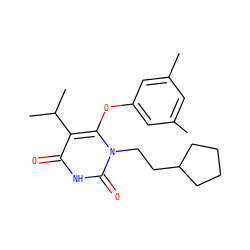 Cc1cc(C)cc(Oc2c(C(C)C)c(=O)[nH]c(=O)n2CCC2CCCC2)c1 ZINC000043121417