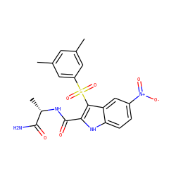 Cc1cc(C)cc(S(=O)(=O)c2c(C(=O)N[C@@H](C)C(N)=O)[nH]c3ccc([N+](=O)[O-])cc23)c1 ZINC000040394950