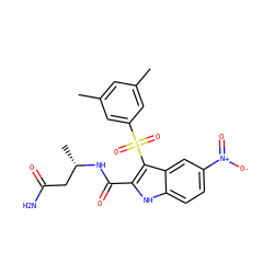 Cc1cc(C)cc(S(=O)(=O)c2c(C(=O)N[C@@H](C)CC(N)=O)[nH]c3ccc([N+](=O)[O-])cc23)c1 ZINC000040394624