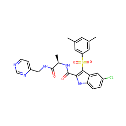 Cc1cc(C)cc(S(=O)(=O)c2c(C(=O)N[C@H](C)C(=O)NCc3ccncn3)[nH]c3ccc(Cl)cc23)c1 ZINC001772607768