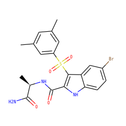 Cc1cc(C)cc(S(=O)(=O)c2c(C(=O)N[C@H](C)C(N)=O)[nH]c3ccc(Br)cc23)c1 ZINC000040395506