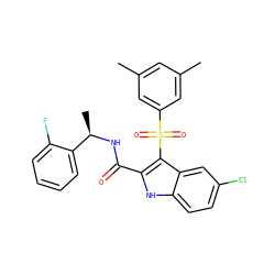 Cc1cc(C)cc(S(=O)(=O)c2c(C(=O)N[C@H](C)c3ccccc3F)[nH]c3ccc(Cl)cc23)c1 ZINC001772647240