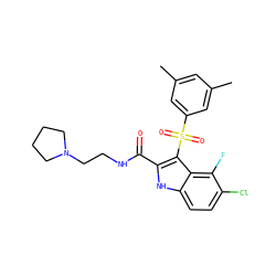 Cc1cc(C)cc(S(=O)(=O)c2c(C(=O)NCCN3CCCC3)[nH]c3ccc(Cl)c(F)c23)c1 ZINC000071329861