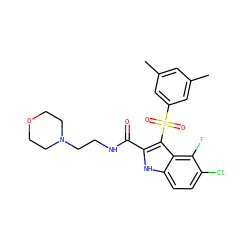 Cc1cc(C)cc(S(=O)(=O)c2c(C(=O)NCCN3CCOCC3)[nH]c3ccc(Cl)c(F)c23)c1 ZINC000071315786