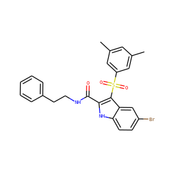 Cc1cc(C)cc(S(=O)(=O)c2c(C(=O)NCCc3ccccc3)[nH]c3ccc(Br)cc23)c1 ZINC000071296723