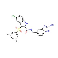 Cc1cc(C)cc(S(=O)(=O)c2c(C(=O)NCc3ccc4[nH]c(N)nc4c3)[nH]c3ccc(Cl)cc23)c1 ZINC001772590722