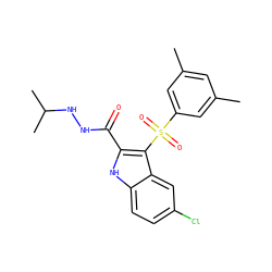 Cc1cc(C)cc(S(=O)(=O)c2c(C(=O)NNC(C)C)[nH]c3ccc(Cl)cc23)c1 ZINC000013704076