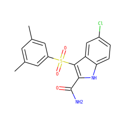 Cc1cc(C)cc(S(=O)(=O)c2c(C(N)=O)[nH]c3ccc(Cl)cc23)c1 ZINC000003654270