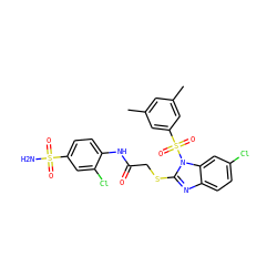 Cc1cc(C)cc(S(=O)(=O)n2c(SCC(=O)Nc3ccc(S(N)(=O)=O)cc3Cl)nc3ccc(Cl)cc32)c1 ZINC000103261698
