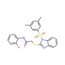 Cc1cc(C)cc(S(=O)(=O)n2c(SCC(=O)Nc3ccccc3Br)nc3ccccc32)c1 ZINC000103261700