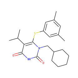 Cc1cc(C)cc(Sc2c(C(C)C)c(=O)[nH]c(=O)n2CC2CCCCC2)c1 ZINC000034819356