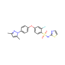 Cc1cc(C)n(-c2ccc(Oc3ccc(S(=O)(=O)Nc4nccs4)c(F)c3)cc2)n1 ZINC000095581692