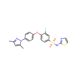 Cc1cc(C)n(-c2ccc(Oc3ccc(S(=O)(=O)Nc4nccs4)cc3F)cc2)n1 ZINC000095584734