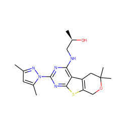 Cc1cc(C)n(-c2nc(NC[C@@H](C)O)c3c4c(sc3n2)COC(C)(C)C4)n1 ZINC000002430094