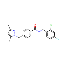 Cc1cc(C)n(Cc2ccc(C(=O)NCc3ccc(F)cc3Cl)cc2)n1 ZINC000263620910