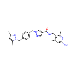 Cc1cc(C)n(Cc2ccc(Cn3cc(C(=O)NCc4c(C)cc(N)nc4C)cn3)cc2)n1 ZINC000114079099