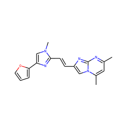Cc1cc(C)n2cc(/C=C/c3nc(-c4ccco4)cn3C)nc2n1 ZINC000117859745