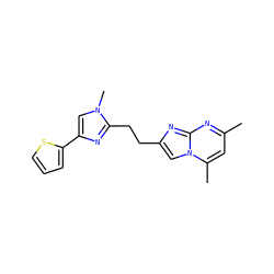 Cc1cc(C)n2cc(CCc3nc(-c4cccs4)cn3C)nc2n1 ZINC000150114701