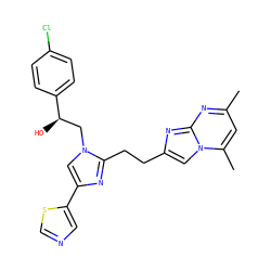 Cc1cc(C)n2cc(CCc3nc(-c4cncs4)cn3C[C@@H](O)c3ccc(Cl)cc3)nc2n1 ZINC000117852690