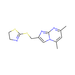 Cc1cc(C)n2cc(CSC3=NCCS3)nc2n1 ZINC000003235506