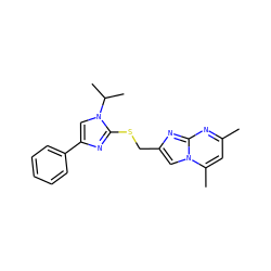 Cc1cc(C)n2cc(CSc3nc(-c4ccccc4)cn3C(C)C)nc2n1 ZINC000113425331
