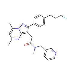 Cc1cc(C)n2nc(-c3ccc(CCCF)cc3)c(CC(=O)N(C)Cc3cccnc3)c2n1 ZINC001772603505