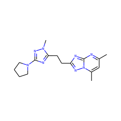 Cc1cc(C)n2nc(CCc3nc(N4CCCC4)nn3C)nc2n1 ZINC000210640644