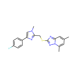 Cc1cc(C)n2nc(SCc3nc(-c4ccc(F)cc4)cn3C)nc2c1 ZINC000113421503