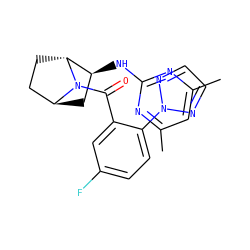 Cc1cc(C)nc(N[C@H]2C[C@H]3CC[C@H]2N3C(=O)c2cc(F)ccc2-n2nccn2)n1 ZINC000473170703