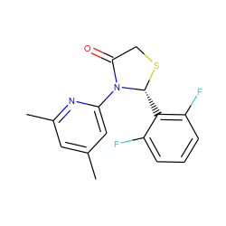 Cc1cc(C)nc(N2C(=O)CS[C@@H]2c2c(F)cccc2F)c1 ZINC000013492455