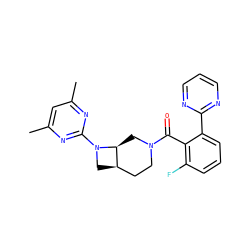 Cc1cc(C)nc(N2C[C@@H]3CCN(C(=O)c4c(F)cccc4-c4ncccn4)C[C@@H]32)n1 ZINC000145511274