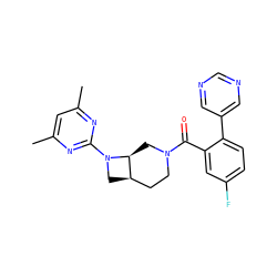 Cc1cc(C)nc(N2C[C@@H]3CCN(C(=O)c4cc(F)ccc4-c4cncnc4)C[C@@H]32)n1 ZINC000116826632