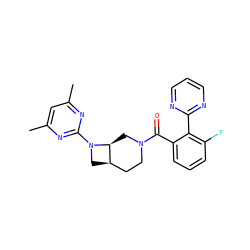 Cc1cc(C)nc(N2C[C@@H]3CCN(C(=O)c4cccc(F)c4-c4ncccn4)C[C@@H]32)n1 ZINC000116824423