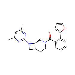Cc1cc(C)nc(N2C[C@@H]3CCN(C(=O)c4ccccc4-c4ccco4)C[C@@H]32)n1 ZINC000145532657