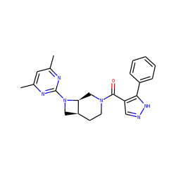 Cc1cc(C)nc(N2C[C@@H]3CCN(C(=O)c4cn[nH]c4-c4ccccc4)C[C@@H]32)n1 ZINC000116826986