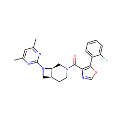 Cc1cc(C)nc(N2C[C@@H]3CCN(C(=O)c4ncoc4-c4ccccc4F)C[C@@H]32)n1 ZINC000116828680