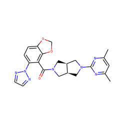Cc1cc(C)nc(N2C[C@H]3CN(C(=O)c4c(-n5nccn5)ccc5c4OCO5)C[C@H]3C2)n1 ZINC000116824573